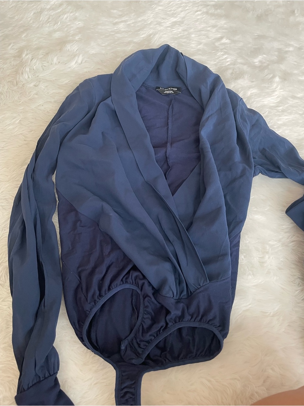 bebe Navy Blue Draped Bodysuit Top